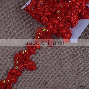 Red color Best Quality Handmade High Quality African Sequins Lace in stock