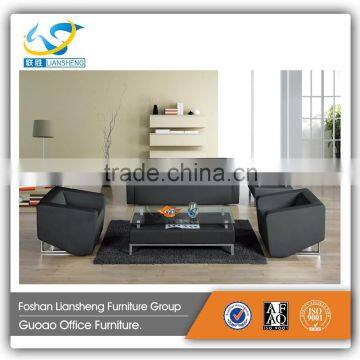 Latest Modern 1+2+3 Office Sofa With Stainless Steel Base and Wood Frame in Black Color GAS725
