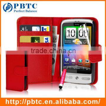Set Screen Protector Stylus And Case For HTC Desire C , Red Leather Wallet Case For HTC