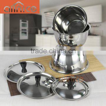 wholesale large capacity stainless steel mixing bowl/ salad bowl /round fruit bowl with glass lid