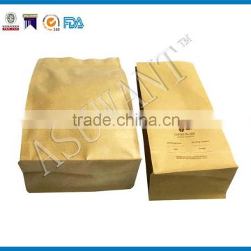 Block bottom heat seal brown kraft paper coffee packaging bag