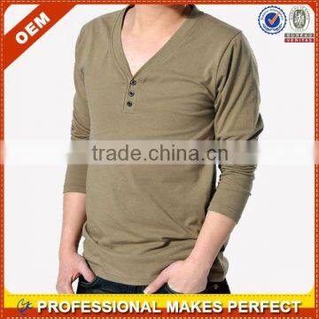 V-neck collar t-shirt with button(YCT-A1238)