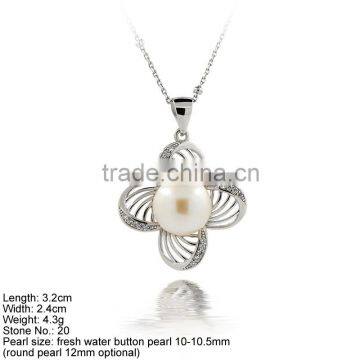 PPA2-007 2016 Four Leaf Clover Pendant 925 Silver pendant with Freshwater pearl