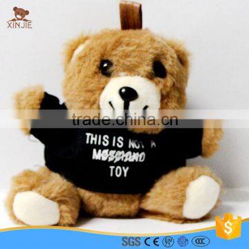 cheap plush teddy bear toy with printing black t-shirt