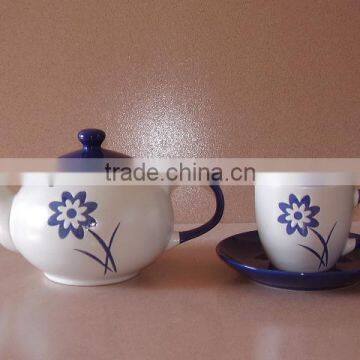 embossed logo ceramic tea pot set