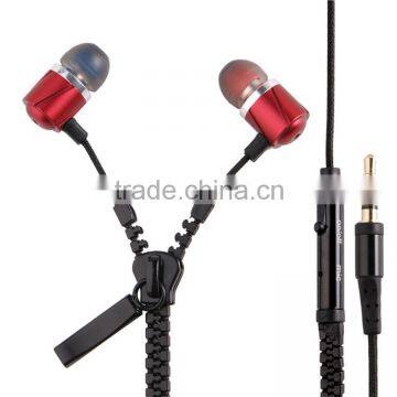 Fashion design zipper style earphone with stereo sound effect and customized logo