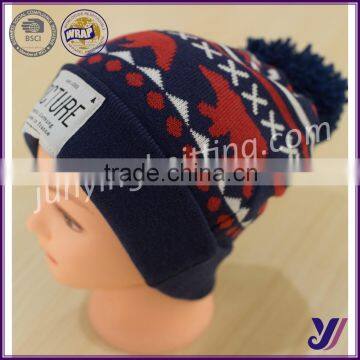 100% Acrylic Crocheted knitted beanie cap hats with pom pom china manufacturer (accept customized)