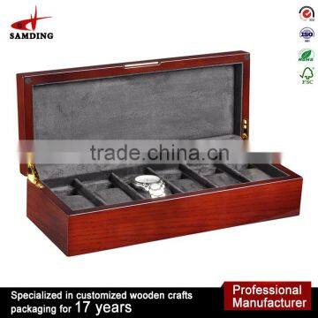 6-slot wood Watch Box with Metal Lock Storage Organizer Collection