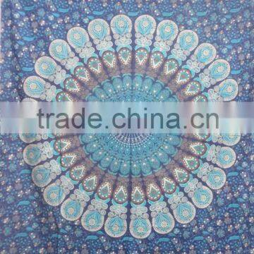 RT-611 Beautiful Tradition Sanganeri Mandala Hand Block Cotton Fabric Printed Tapestry Bedspread / Bed Cover photo-3