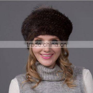 New Design Winter Stock Caps Genuine Knitted Mink Fur Women Hat