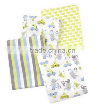 4 Piece 100% Cotton Flannel Receiving Baby Blankets--Turtle/Elephant/Green/Blue/Grey/White