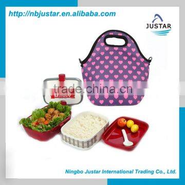 Outdoor Picnic Eco-friendly Food Holder Travel Organizer Neoprene Lunch Box Bag Tote With Adjustable Shoulder Strap