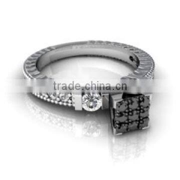 Certified 0.38 ct Natural Black & White Diamond 14k Solid Gold Wedding Ring photo-1
