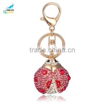 Fashion gold plated red diamond Lady beetle key chain rings