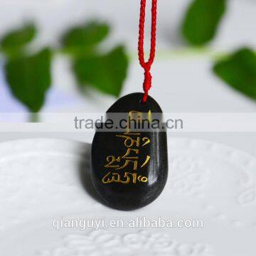 Exquisitely Engraving Carving Type Handmade Natural Stone Pendant Necklace Folk Art Style Reiki Stone Praying Mani Stone Pendant photo-2