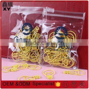 free samples decoration promotional gifts yellow bulb shape paper clip with zippered bag