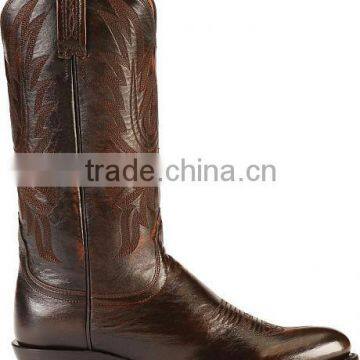 Black Tan Brown Cowboy Calfskin Leather Handcrafted Lone Stars Calf Western Boots Wholesale photo-3