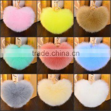 Fashion New Cute 12 cm Heart Genuine Rabbit Fur Ball Pom Pom Keychain Woman Bag Accessories Charm