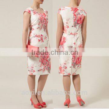 Bohemia Satin Floral Print Pencil Dresses for Women Knee Length Pencil Dresses