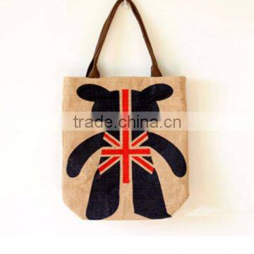 multi-functional carrier bag tote bag cotton linen jute or blended shopping bag with cartoon design