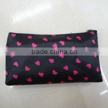 black with pink heart shape spots soft packaging bag promotion cosmetic bag