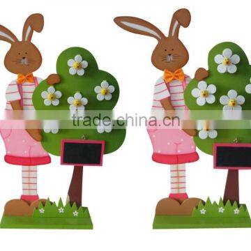 Easter Wooden rabbit decoration with blackboard tree for home decoration