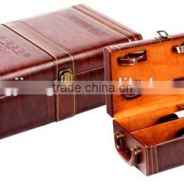 high luxury leather wine bottle box with handle for two pieces of wine