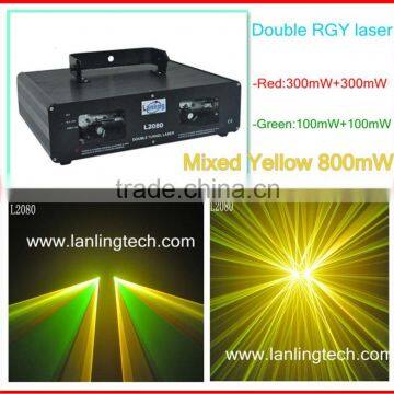 (L2080)400mW+400mW Double Heads RGY Laser Professional Stage Lighting