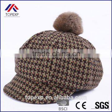 2015 New design high quality knitted girls beret hat POM POM