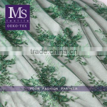 Hot sales green sequin and beaded tulle embroidery lace fabric for new dress