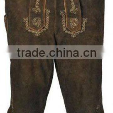 Dark Brown Color Bavarian Leather Mini Shorts