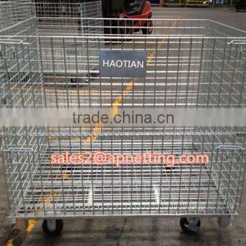 wire mesh cage with foot brakes warehouse storage container with wheels