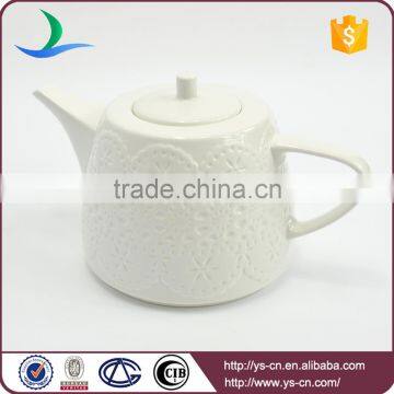 Best Selling Products Elegant Flower Pattern Embossed White Porcelain Tea Pot photo-2