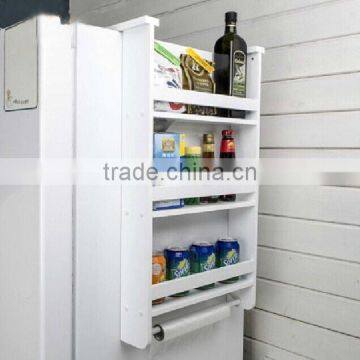 Wooden Storage Shelf Beside Fridge White Kitchen Assemble Shelf