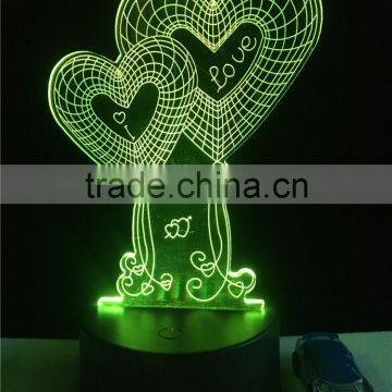 2017 Best LED decoration light heart shape 3D LED night light for wedding