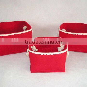 set of 3 red rectangular cloth houseware storage basket