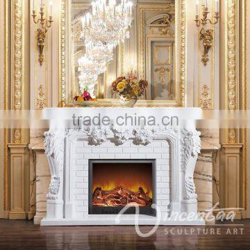 Indoor White Hand-carved Stone Carvings and Sculptures Marble Fireplace photo-4