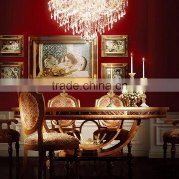 Exquisite French Classic Wood Veneer Marquetry Inlay Dining Table for Six People With Floral Upholstery Armchair Set BF12-03274c photo-4