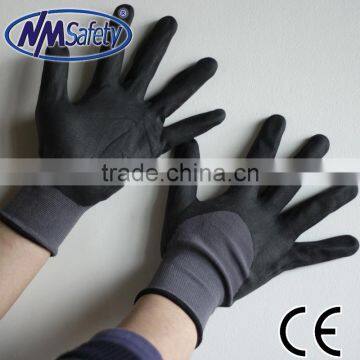 NMSAFETY 15g nitrile coated nylon palm gloves 3/4 foam nitrile coated gloves