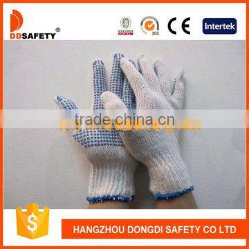 DDSAFETY Bleach Cotton String Knit Gloves With Blue PVC Dots Safety Gloves