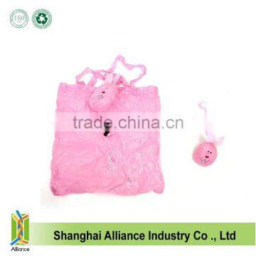 Fashion design for cute pink rabbit shape foldable tote bags animal reusage folding shopping bags