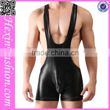 Black men leather jumpsuit club wear NO MOQ