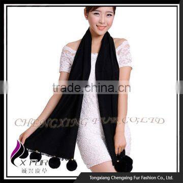 CX-B-P-42D 2016 Wholesale High Quality Fashion Cashmere Pashmina Shawl Scarf With Fur Pom Pom photo-4