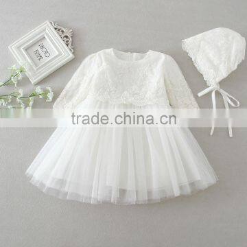 Wholesale Hot sale cheap summer dress 2017 baby clothing lace kids white long sleeve tulle flower girl dress