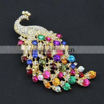 Colorful crystal peacock brooch high end peacock brooch to men suits for wedding