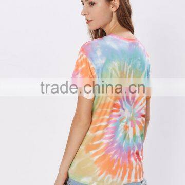 2017 Wholesale T-Shirt Tie Dye Drop Shoulder Rayon Stretchy Soft Tees Short Sleeve Printing Round Neck photo-2