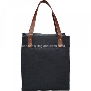 Jute And Cotton Blend JUCO Grocery Tote Bag With Leather Handles