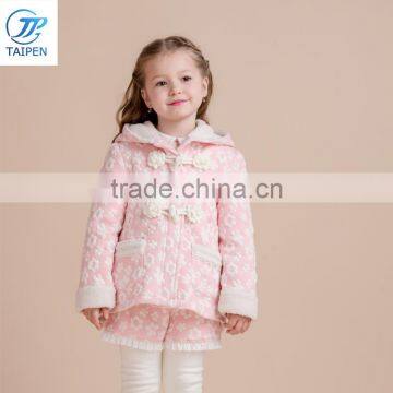 Embossed Flower Girls Boutique Clothes Kid Winter Hoodie Coat With Fleece Lining