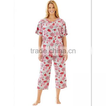 contast stitched knit cotton pajama in set