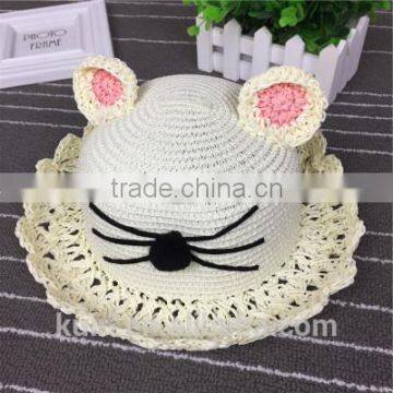 Pretty Lovely Kids Straw Hat Cat Ears Hand-woven Soft Straw Hats Baby Cartoon Cap Summer Straw Sunbonnet Infants Children Mz-255 photo-4